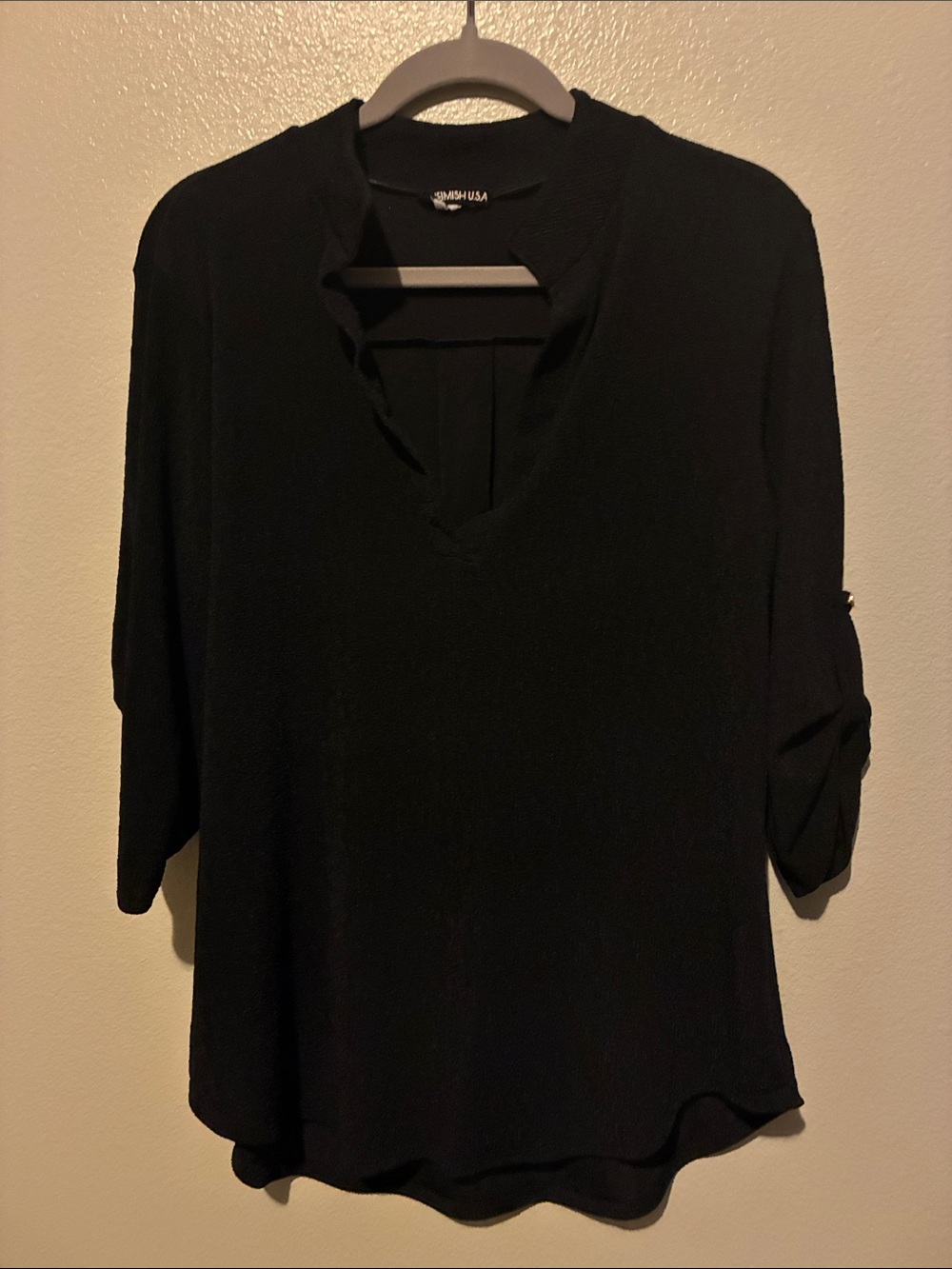 HEIMISH USA Black V-Neck Roll-Tab Sleeve Blouse